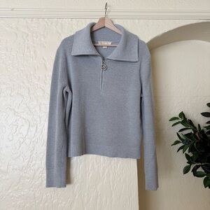Michael Kors Light Grey Ribbed Zip Cardigan